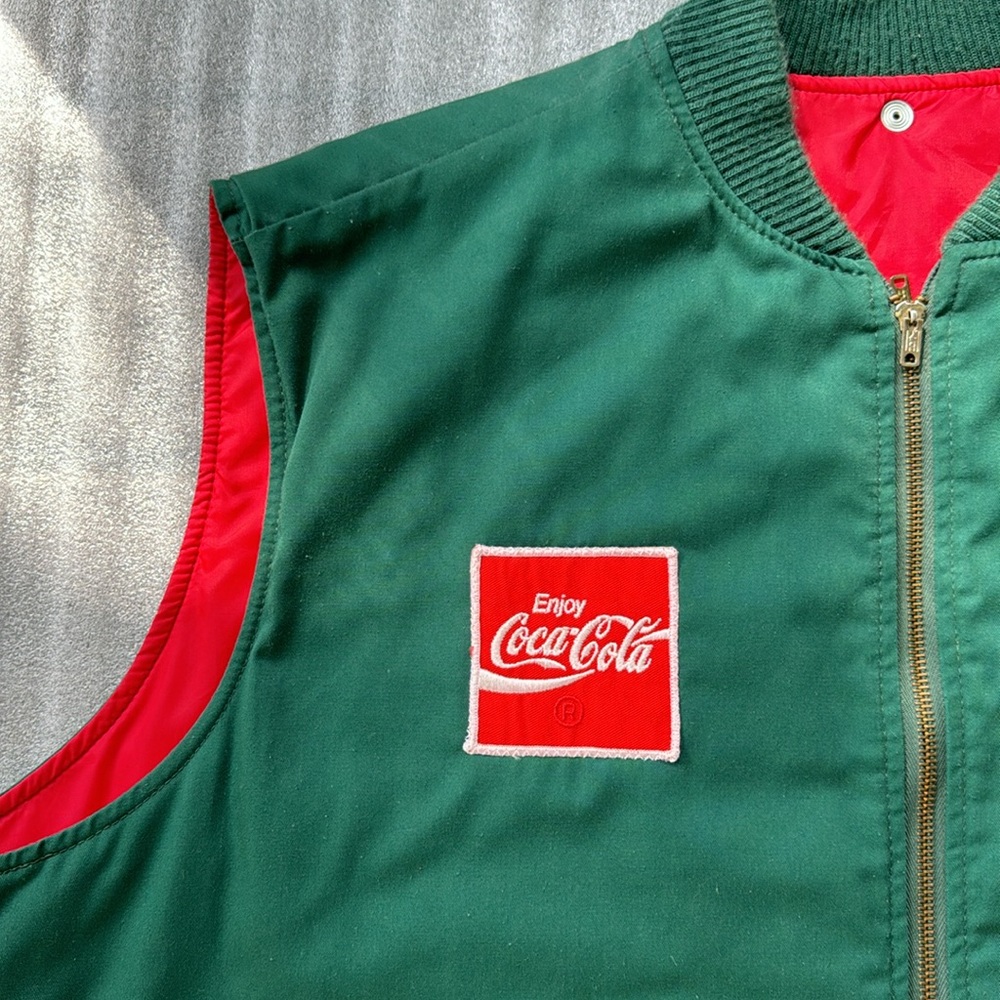 Vintage 1980s Coca Cola Delivery Driver Uniform Thinsulate Green Reversible Vest - Picture 4 of 7